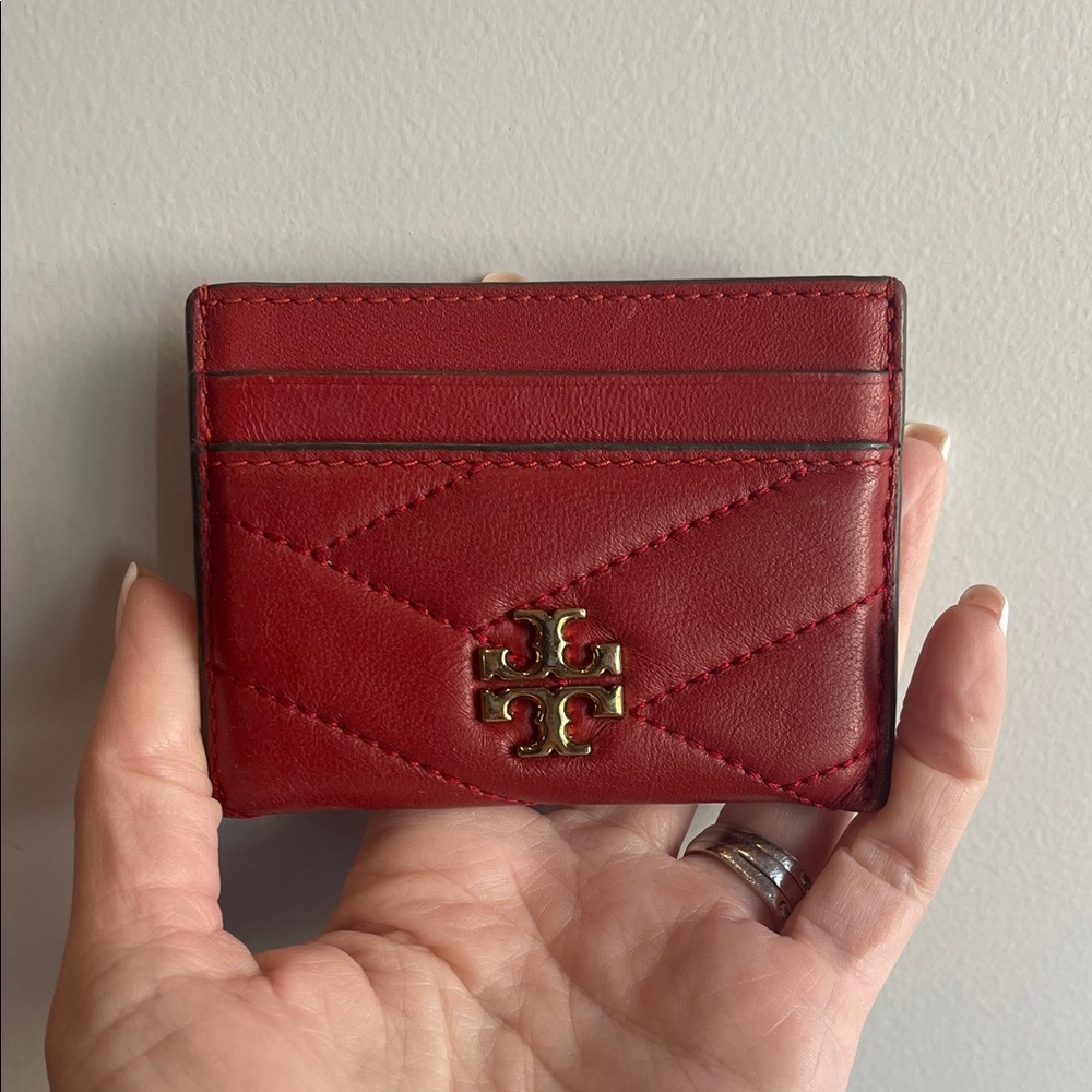 Tory Burch Red Quilted Leather Card Holder with Gold Logo
